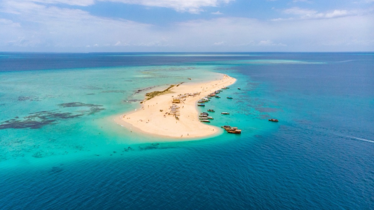 Turquoise beach and white sand in Zanzibar