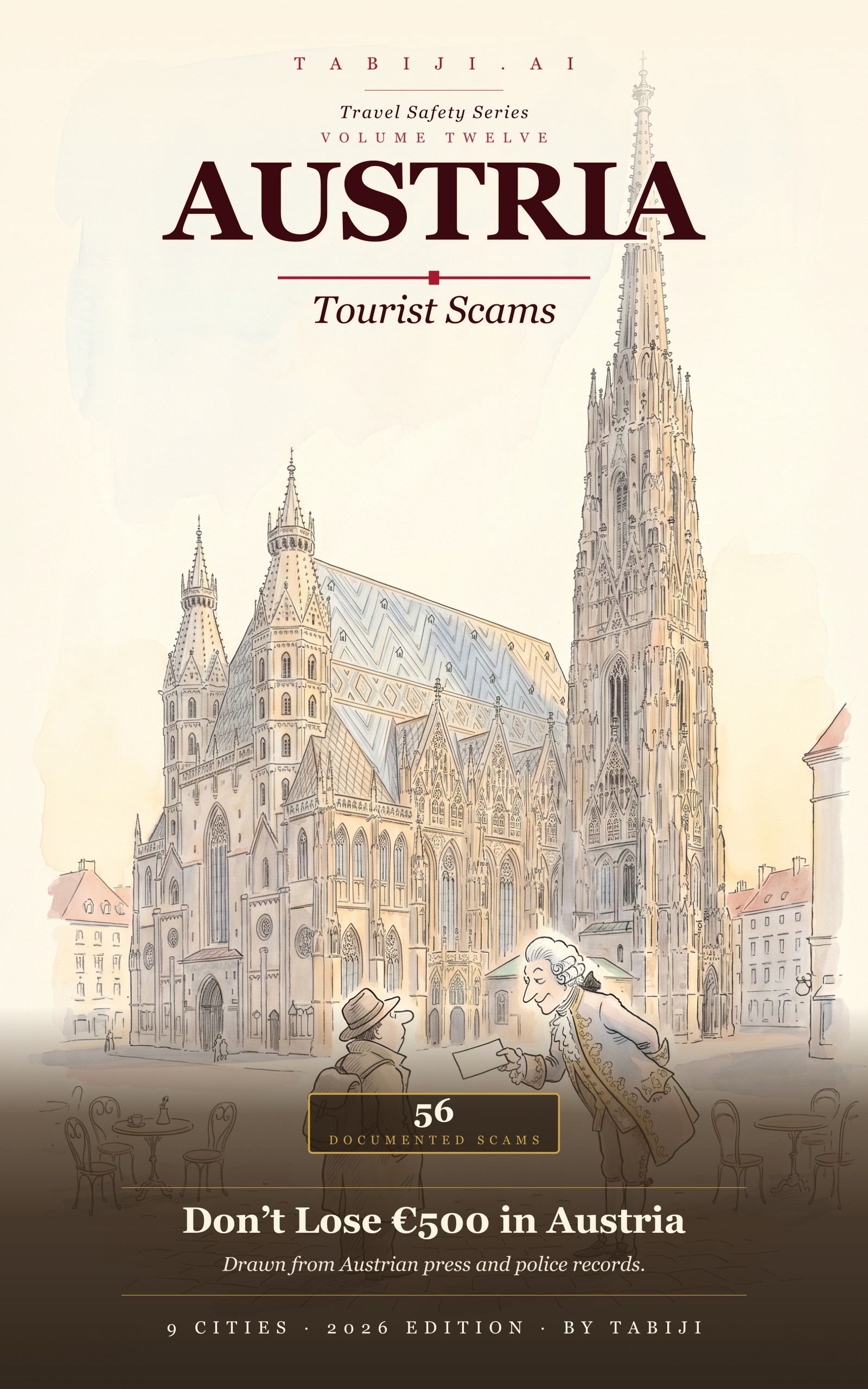 Austria: Tourist Scams book cover — the tabiji.ai Travel Safety Series, 2026 edition