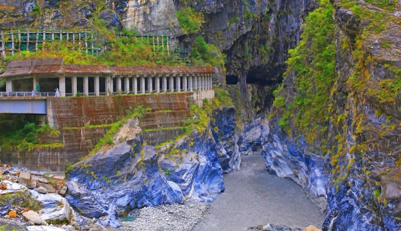 Taroko Gorge marble canyon with turquoise river cutting through towering cliff walls