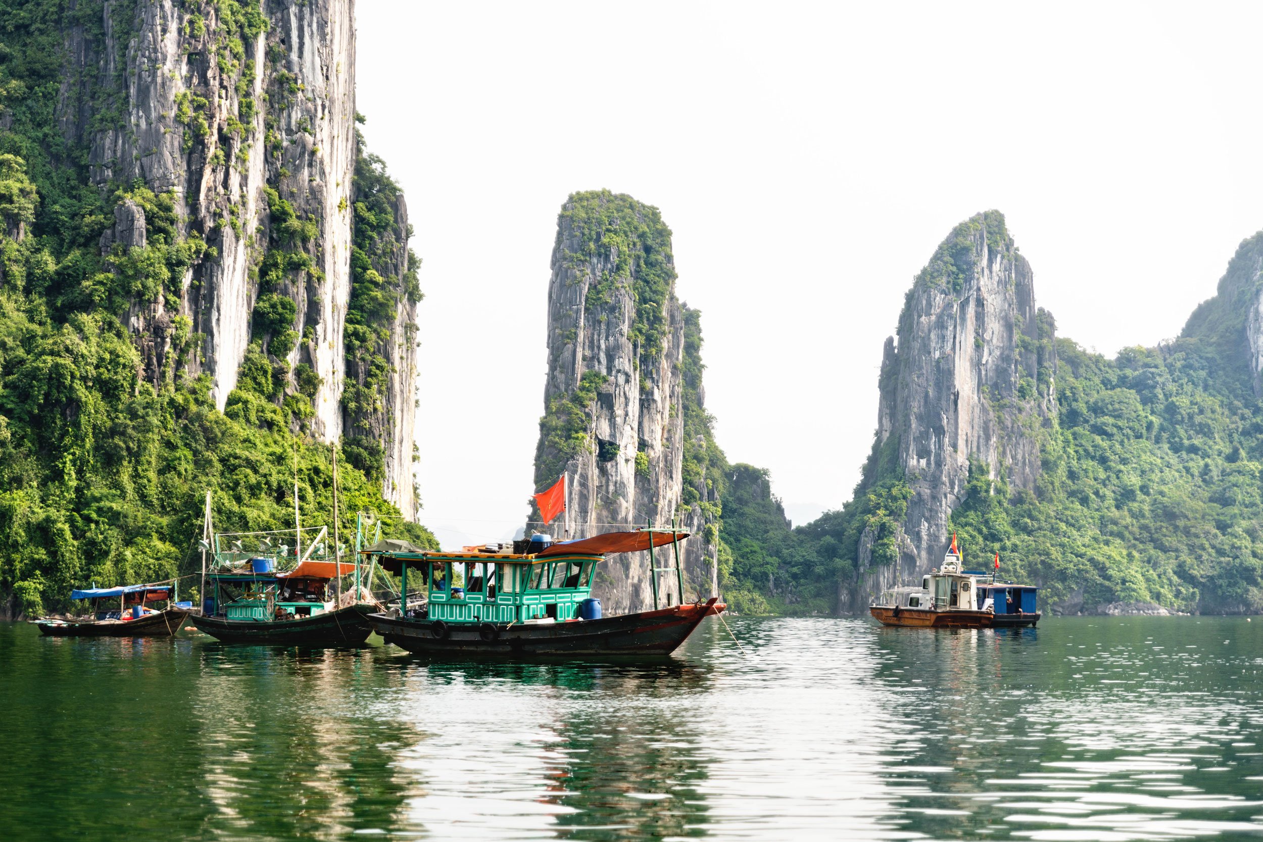 Limestone karsts rising from Ha Long Bay, Vietnam