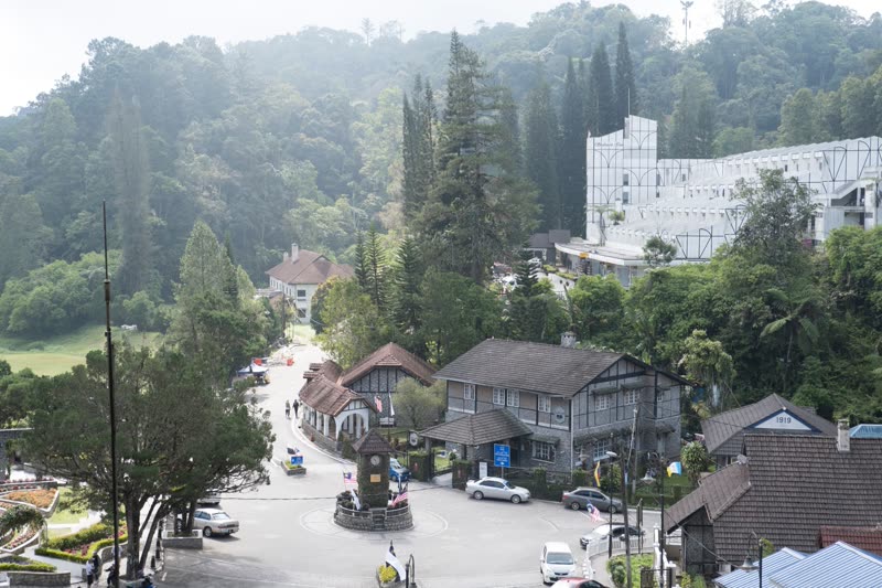 Fraser's Hill jungle — dense highland rainforest with mist rising over the tree canopy near Pahang Malaysia