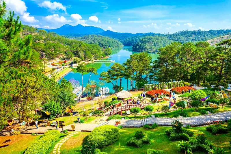 Da Lat Vietnam city of flowers with pine forests and colorful buildings in the Central Highlands
