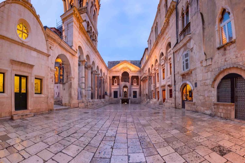 Diocletian's Palace architecture and old town streets in Split, Croatia