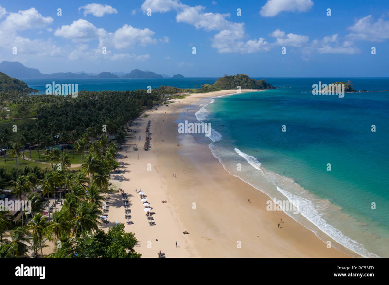 Nacpan Beach El Nido aerial view — twin beaches and turquoise water