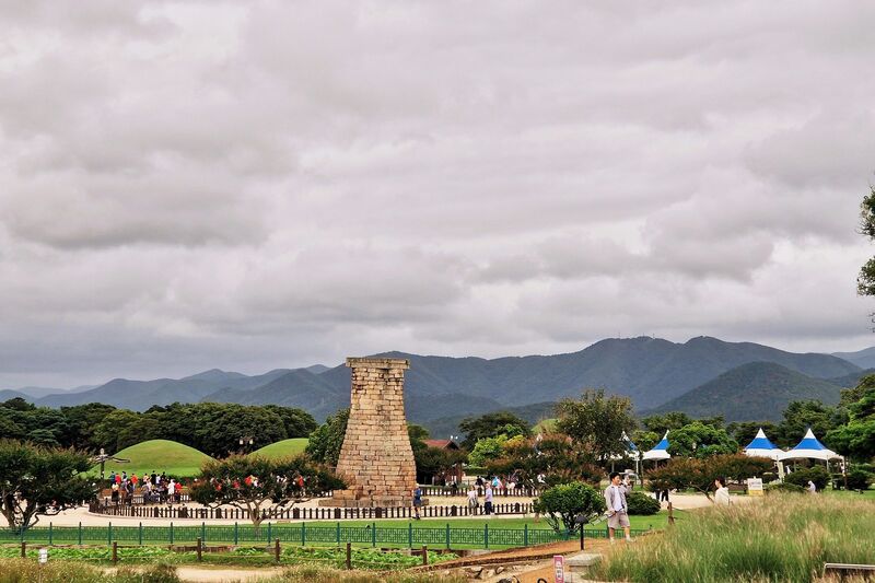 Cheomseongdae observatory in Gyeongju, the oldest surviving astronomical observatory in Asia, surrounded by green grass