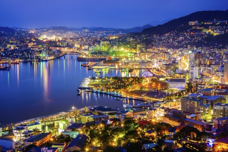 Nagasaki cityscape at night from Glover Garden — the port city's famous panorama is one of Japan's top three night views