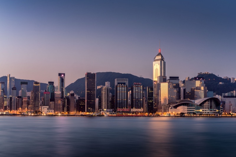 Hong Kong Victoria Harbour skyline at night