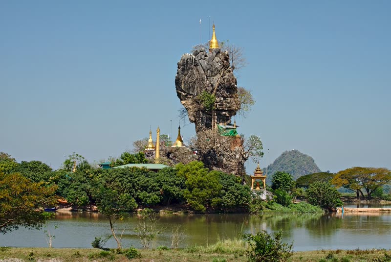 Hpa-An Kyauk Ka Lat Pagoda on limestone pillar in Myanmar