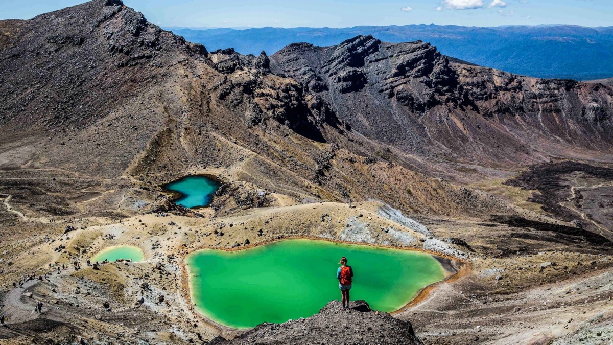 Tongariro Alpine Crossing in New Zealand — volcanic terrain with emerald lakes