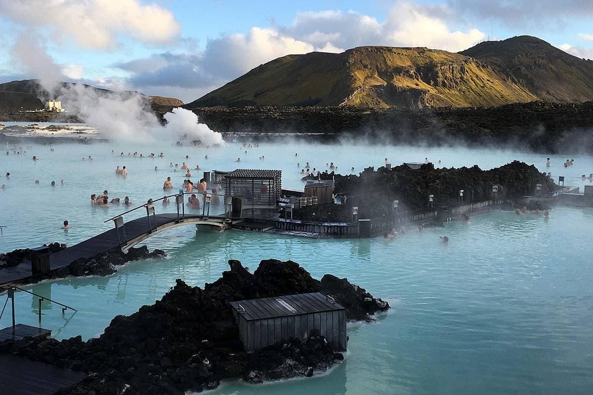 Iceland's Blue Lagoon geothermal spa — milky turquoise waters surrounded by lava fields