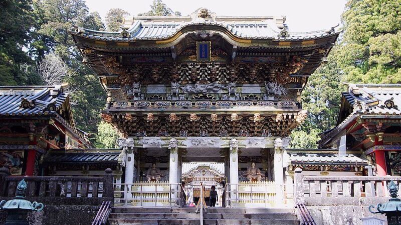 Toshogu Shrine in Nikko, Japan — elaborately decorated gate with gold carvings and red lacquer