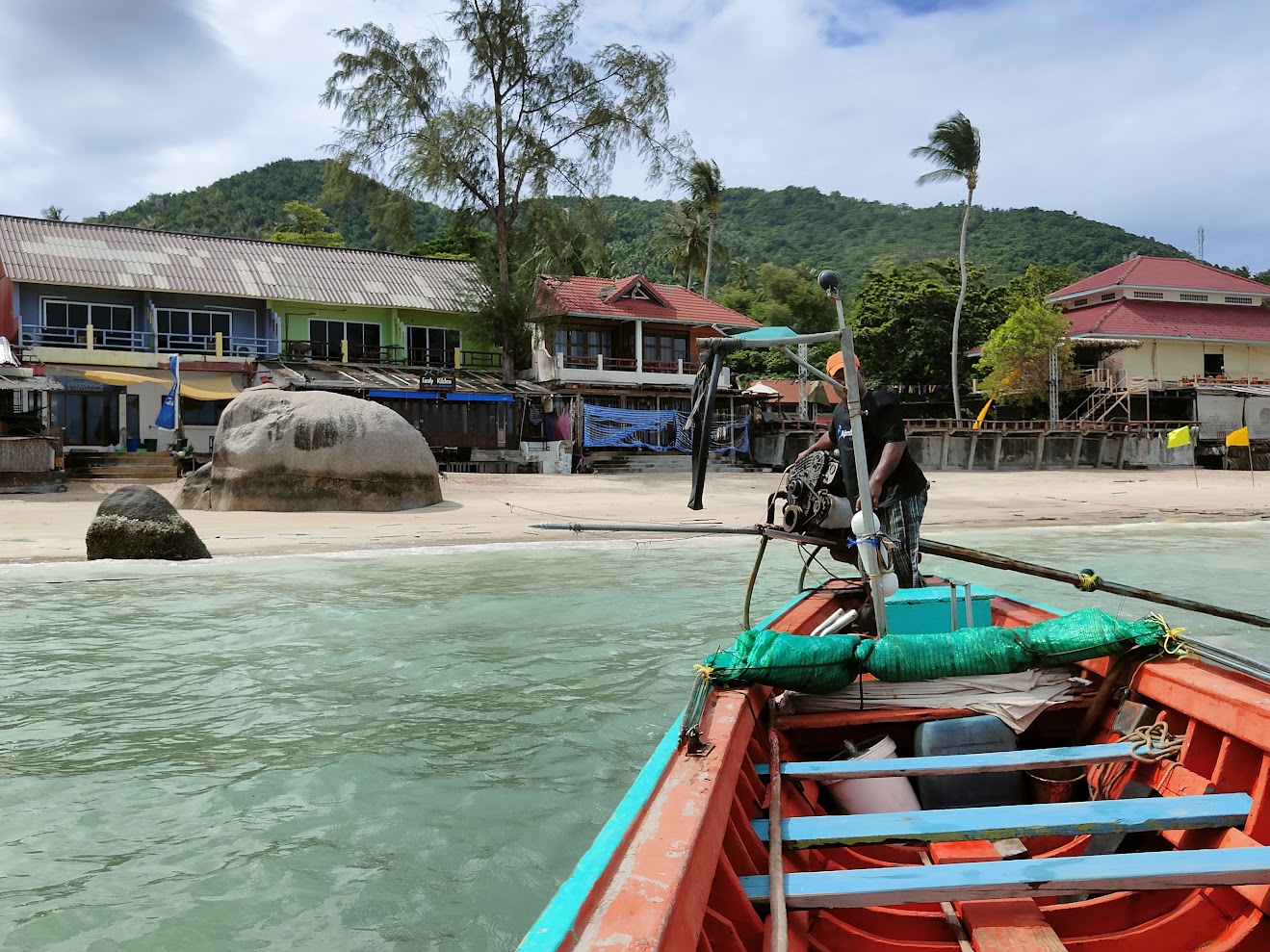 Sairee Beach on Koh Tao — the main beach strip with clear water and dive boats