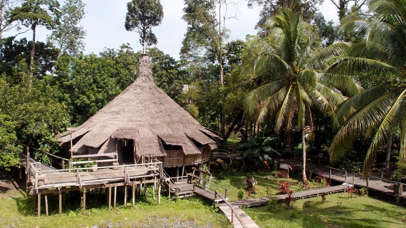 Sarawak Cultural Village near Kuching — longhouses and traditional Dayak culture