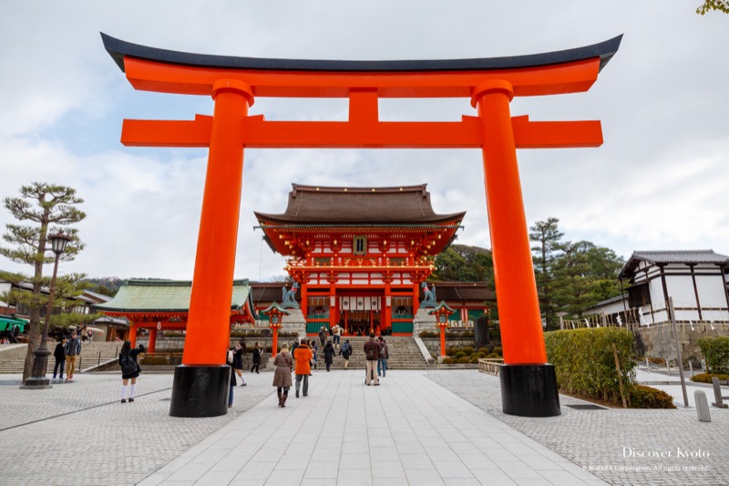Fushimi Inari torii gates winding up the mountain in Kyoto, Japan