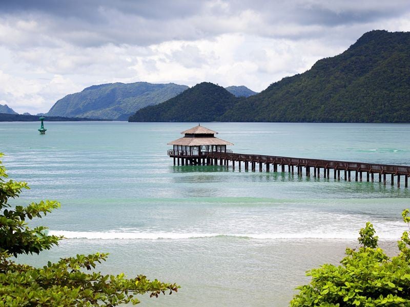 Langkawi beach — turquoise water and palm-lined shores at Pantai Cenang, Malaysia
