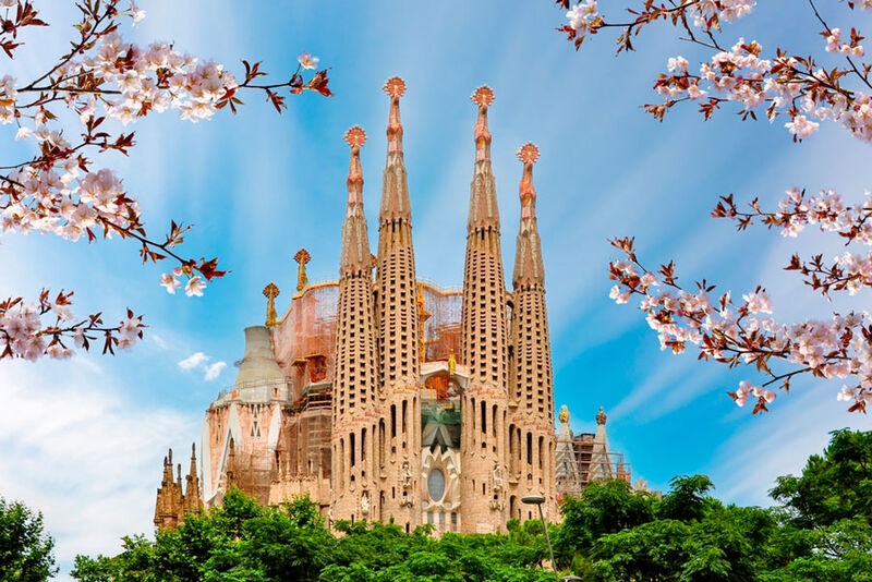 Sagrada Família basilica in Barcelona, Gaudí's masterpiece under blue skies