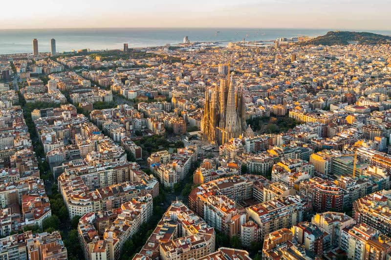 Sagrada Família basilica in Barcelona, Gaudí's masterpiece under blue skies
