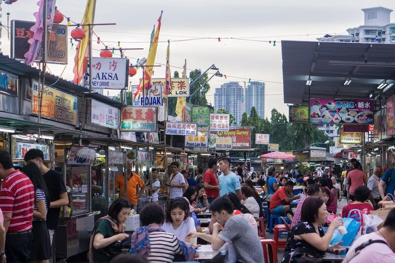 George Town Penang hawker stalls — street food at night market in UNESCO heritage city