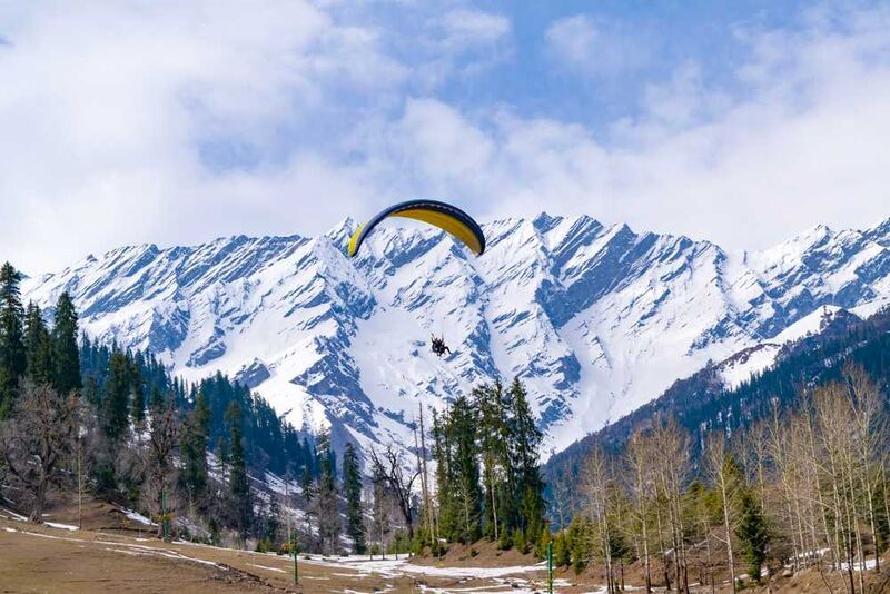 Solang Valley near Manali in winter, with snow-covered slopes and Himalayan peaks perfect for skiing and snow sports