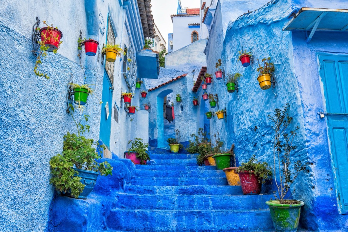 Blue-painted streets of Chefchaouen, Morocco — the famous Blue City in the Rif Mountains