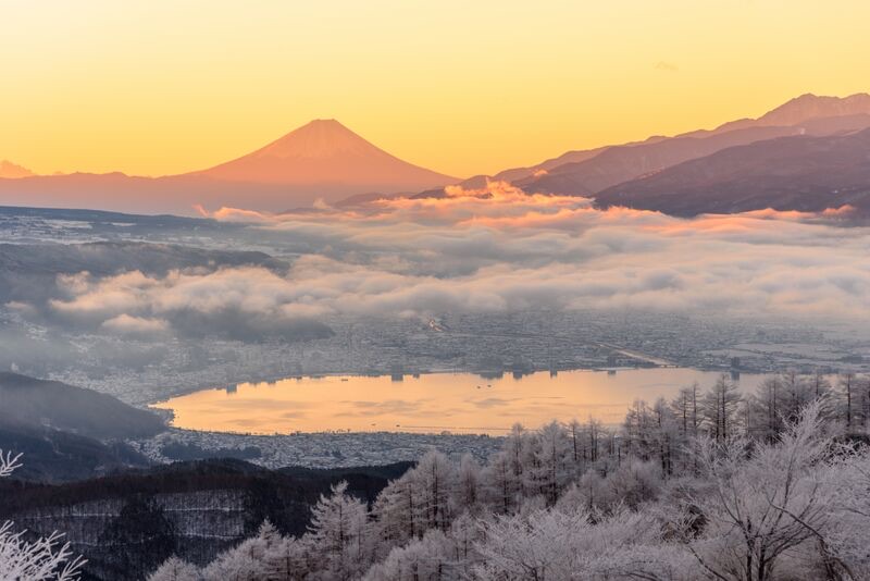 Nagano's Shibu Onsen historic district — lantern-lit lanes and traditional ryokan in the snow