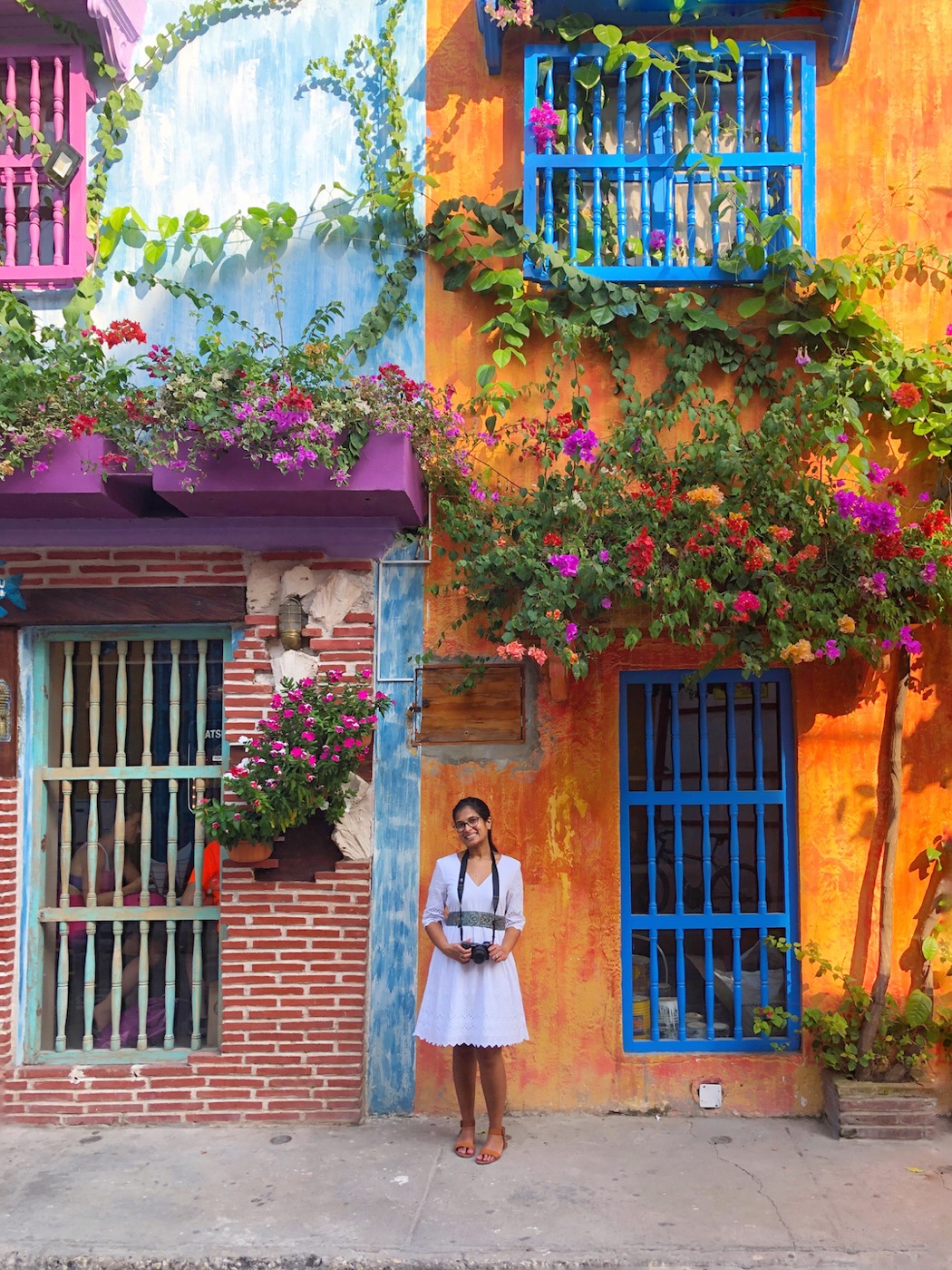 Colorful colonial streets in Cartagena's Old City, Colombia