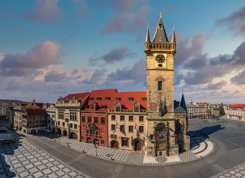 Prague Old Town Square with the Astronomical Clock tower and Gothic architecture