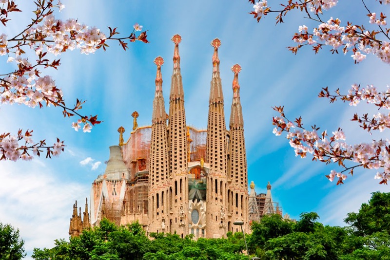 Sagrada Família basilica in Barcelona, Spain — Gaudí's unfinished masterpiece with towering spires