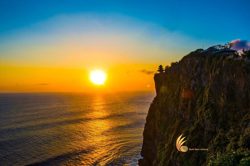 Uluwatu Temple at sunset, Bali — ancient sea temple on dramatic clifftop with Indian Ocean backdrop