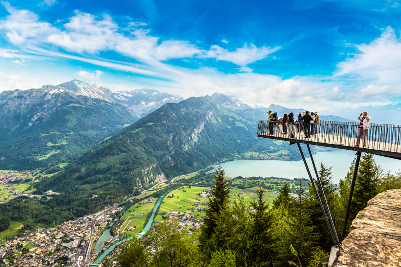 Harder Kulm observation deck overlooking Interlaken and the Swiss Alps