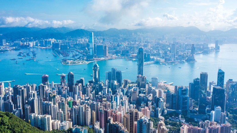 Hong Kong Victoria Harbour skyline at dusk