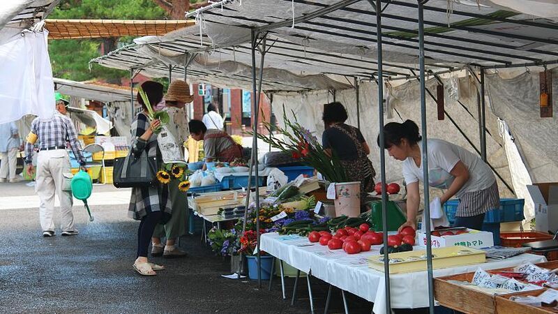Takayama morning market stalls with fresh local produce and street food