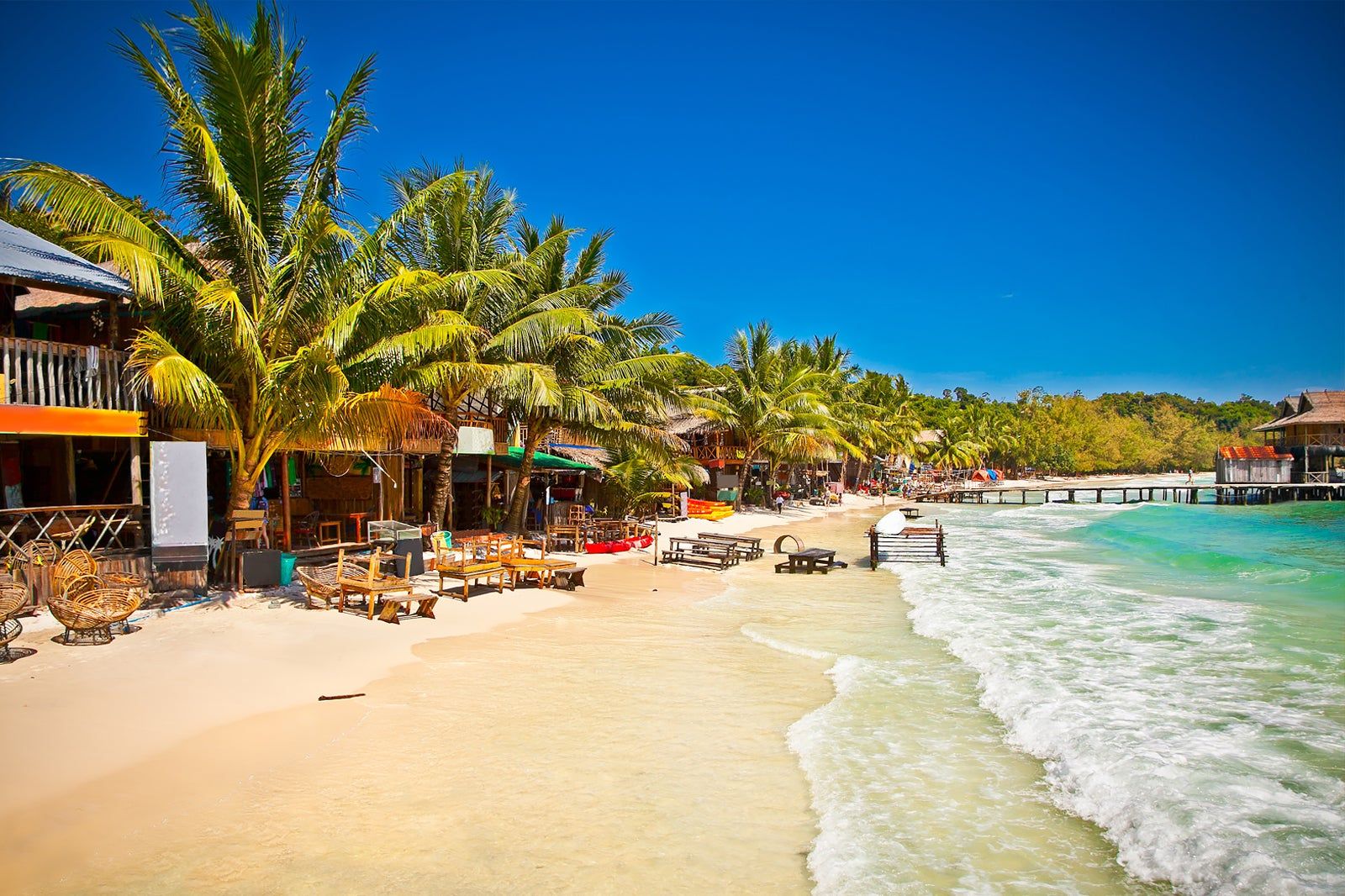 Pristine white sand beach on Koh Rong island, Cambodia — turquoise water and untouched coastline