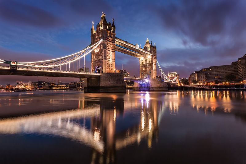 Tower Bridge at dawn over the Thames, London's most iconic landmark