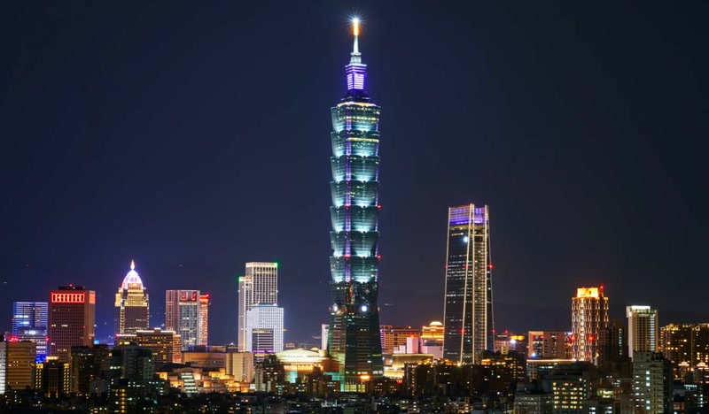 Taipei 101 tower and city skyline at dusk, Taiwan