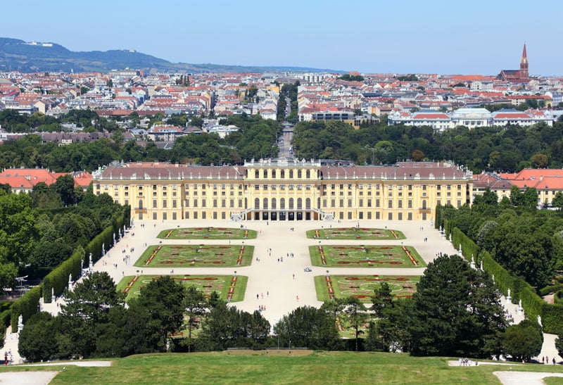 Schönbrunn Palace, Vienna — the Habsburg imperial summer residence with its iconic yellow facade and formal gardens