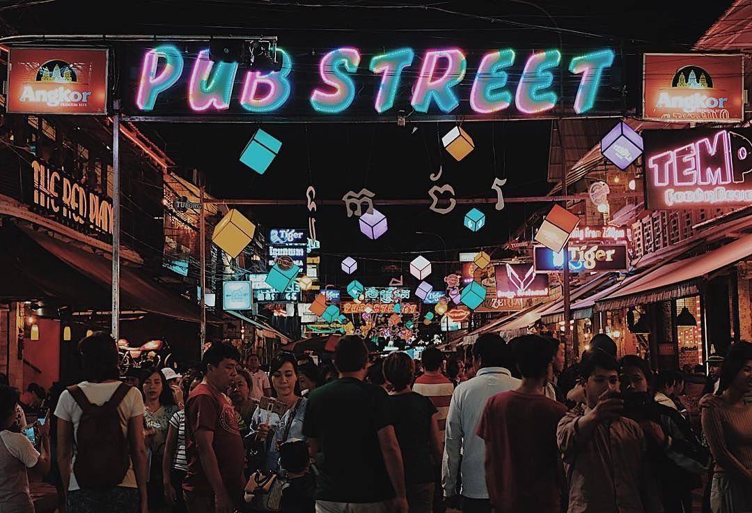 Pub Street in Siem Reap, Cambodia — the lively center of the town's nightlife