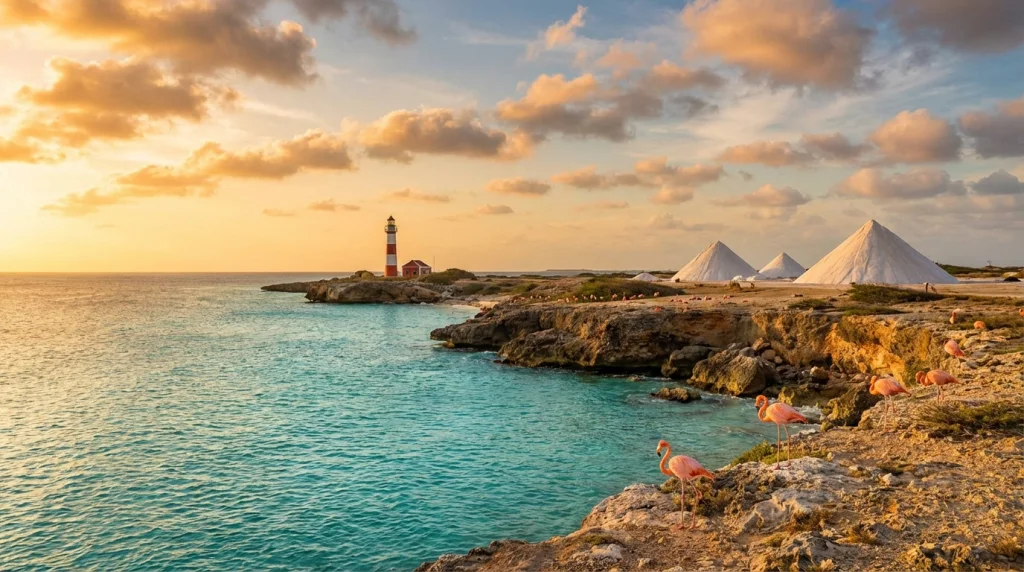 Vibrant coral reefs teeming with colorful fish in the clear turquoise waters of Bonaire Marine Park.