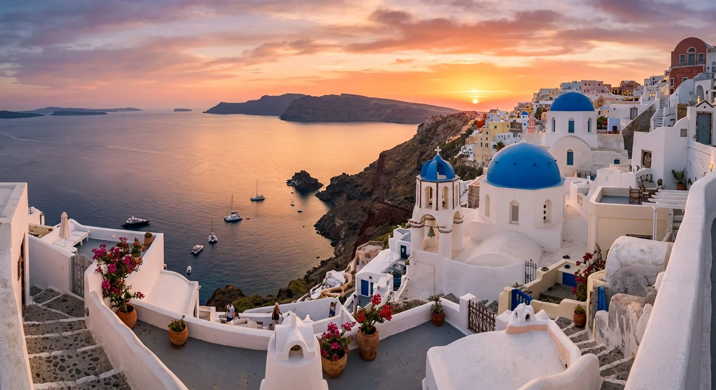 Iconic blue domes and caldera views of Santorini