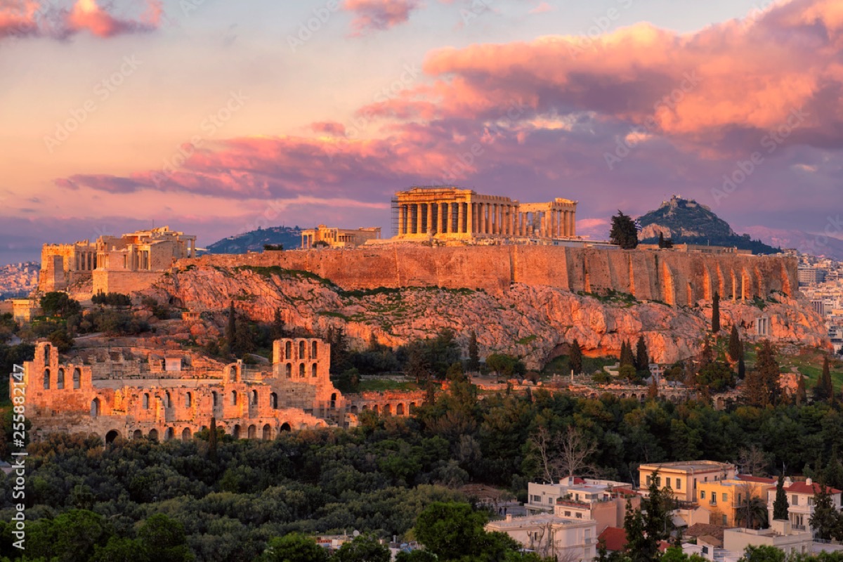 Acropolis and Parthenon at sunset, Athens Greece