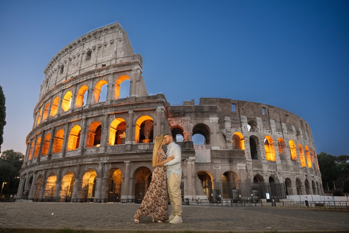 Colosseum in Rome bathed in golden hour light