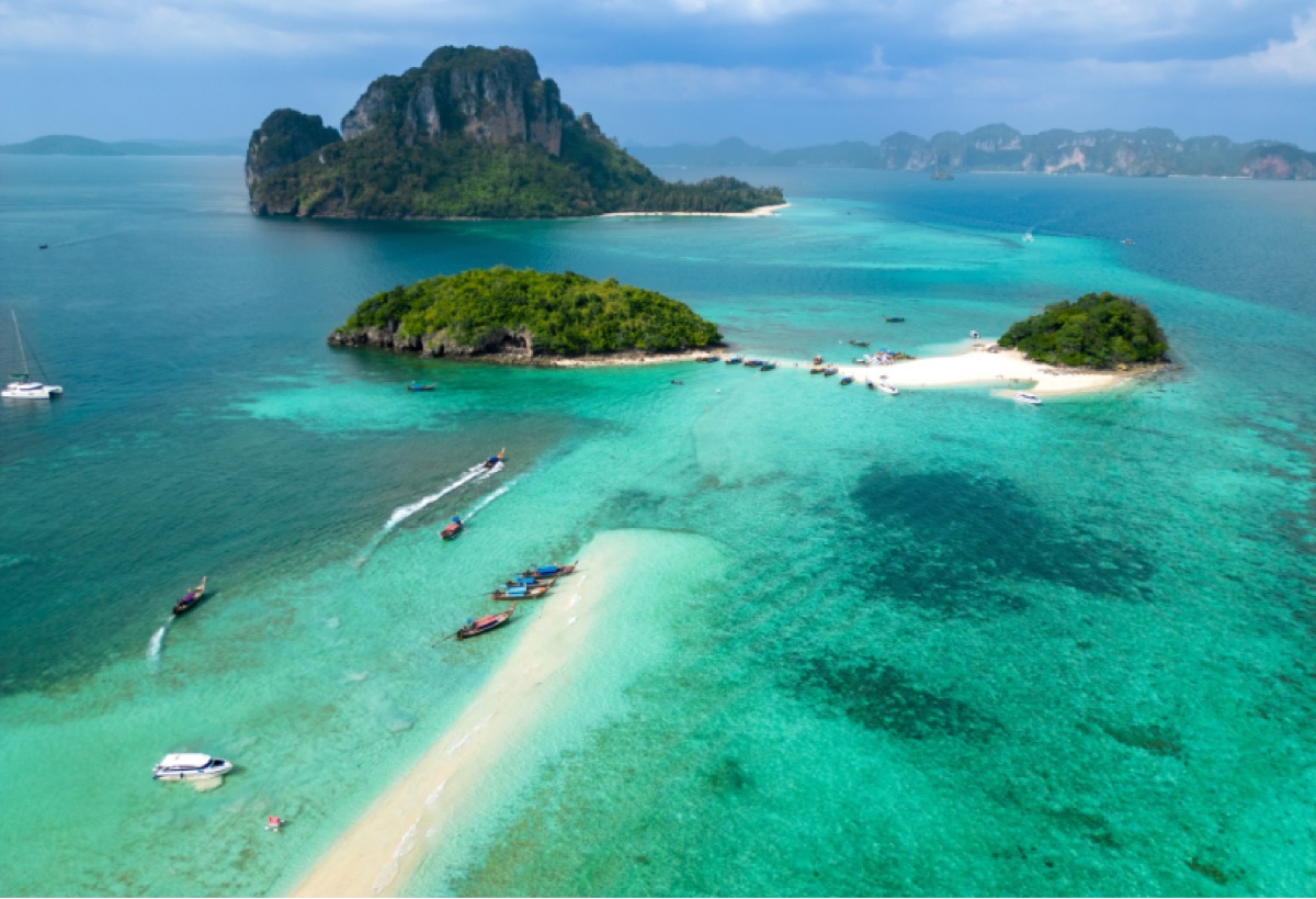 Crystal clear turquoise water and limestone karsts at Krabi islands