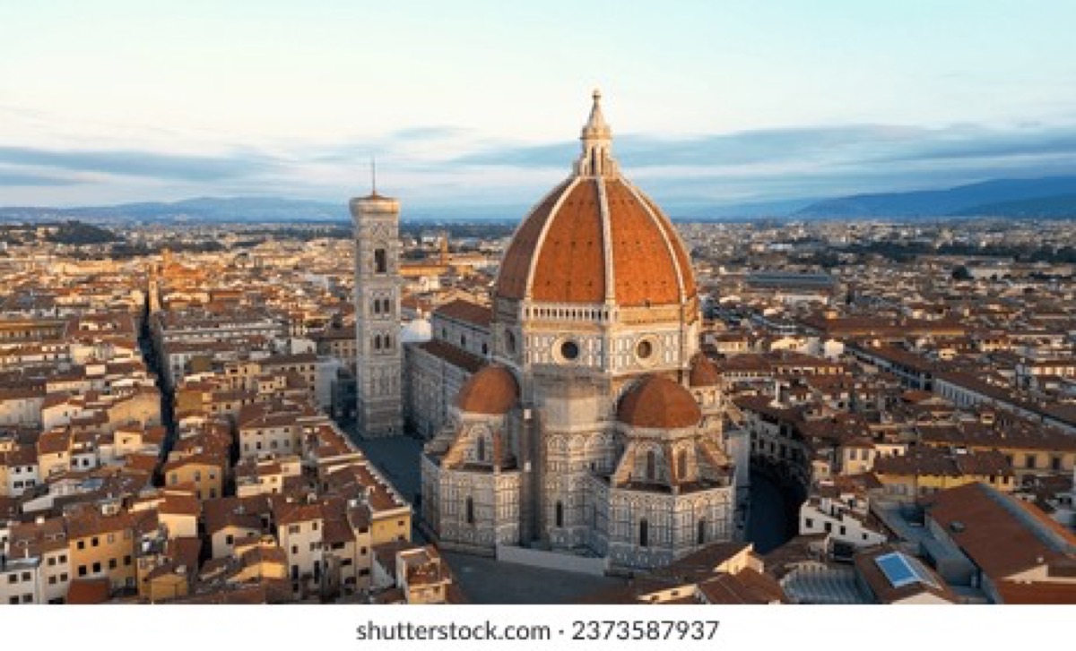 Florence Duomo cathedral dome aerial view, Italy
