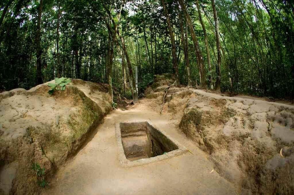 Cu Chi Tunnels entrance surrounded by dense jungle canopy near Ho Chi Minh City