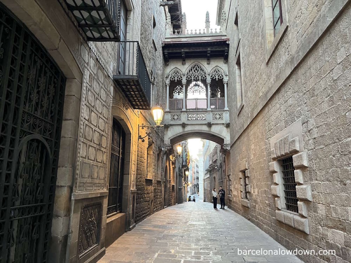 Pont del Bisbe bridge in the Gothic Quarter, Barcelona