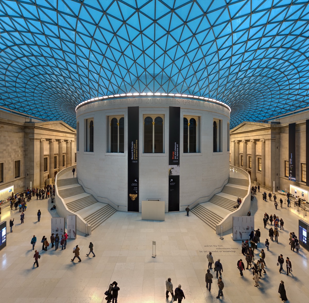 The Great Court of the British Museum with its iconic glass and steel roof, London