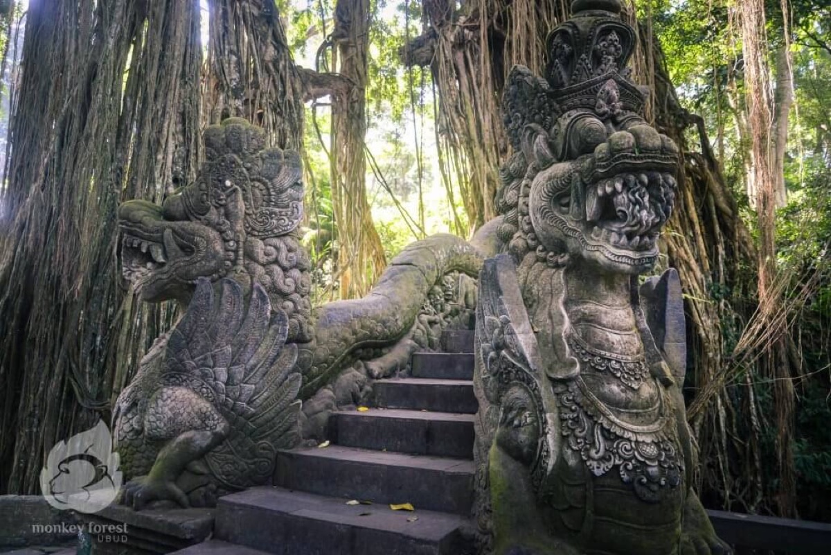 Dragon guardian statues at Sacred Monkey Forest Ubud Bali