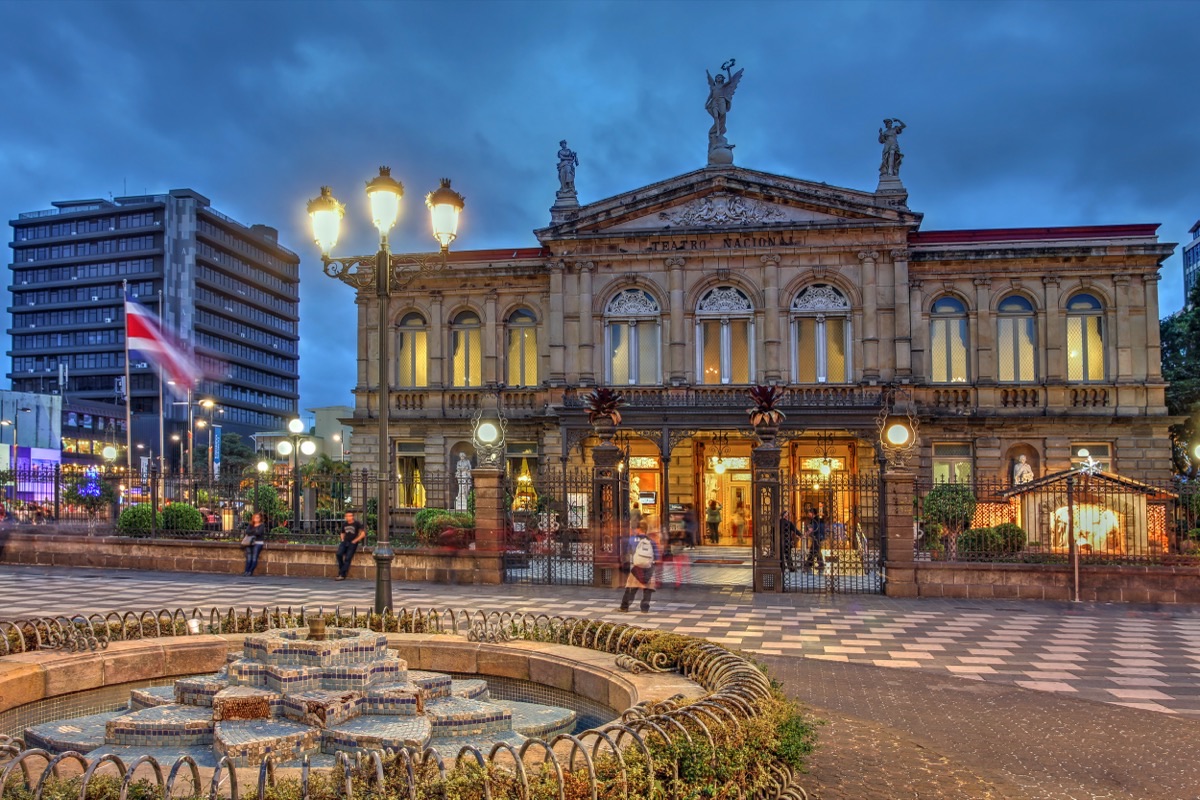 Teatro Nacional San José - Costa Rica's iconic neo-baroque theater illuminated at blue hour