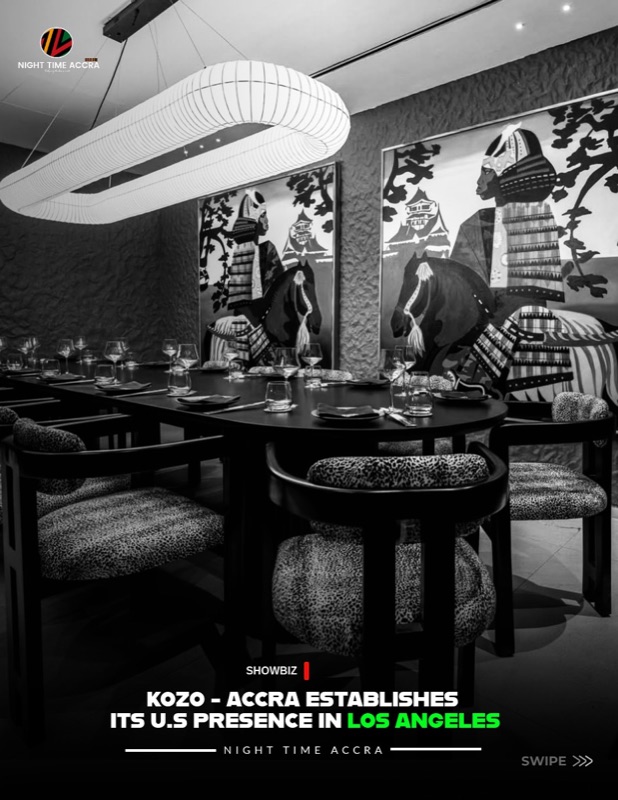 Kōzo cocktail bar interior with Japanese-African fusion decor in Airport Residential Area, Accra