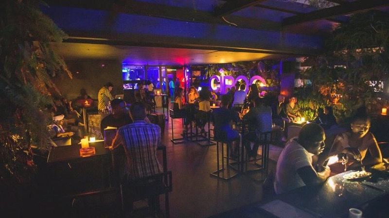 Carbon evening lounge bar with purple lighting in Airport Residential Area, Accra